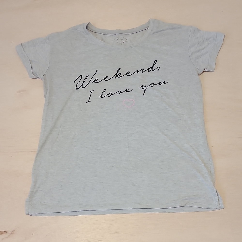 Cold Crush Gray Graphic Tee with Weekend I Love You Print Short-Sleeve Size L